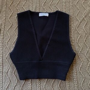 Babaton black ribbed knit sculpt crop top
